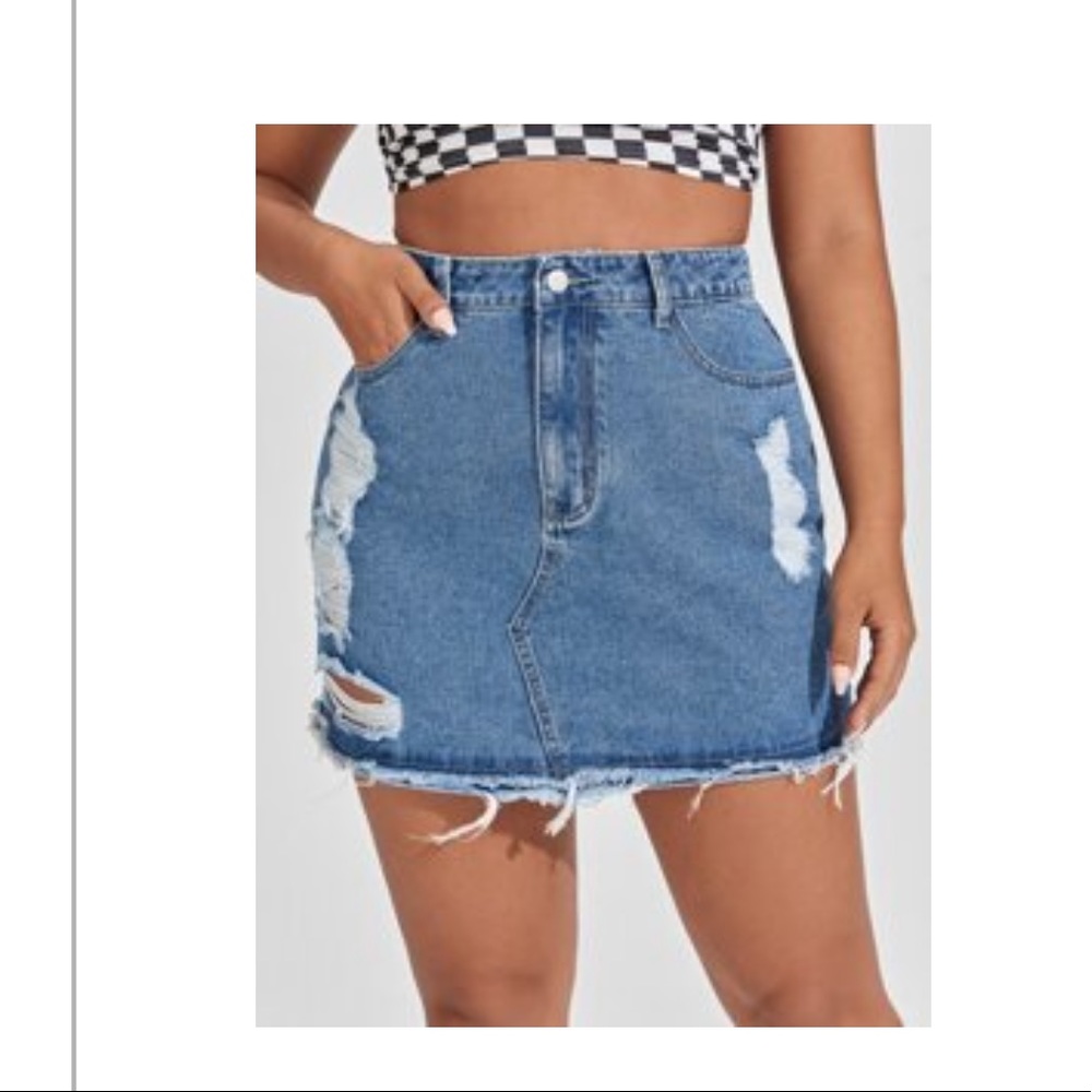 High waisted Ripped Jean Skirt